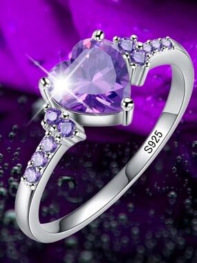 Macy's Sterling Silver Heart Ring with Purple Stones